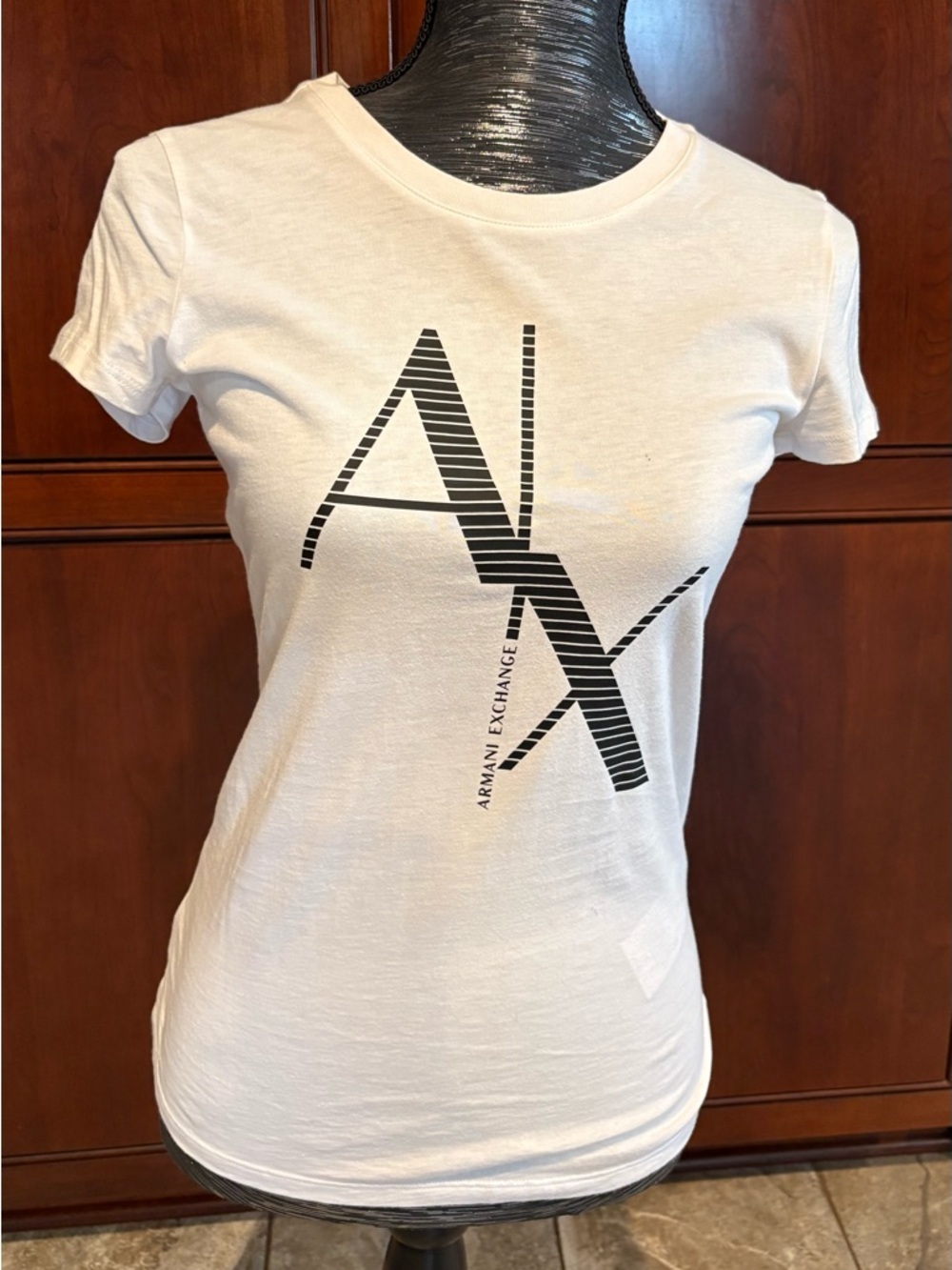 Armani Exchange White Tee with Black Striped AX Logo